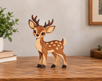 Wooden Fawn Intarsia Pattern | Scroll Saw Template | Woodland Animal Decor (PDF Download)