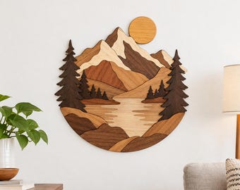 Mountain Lake Intarsia Wood Art Pattern | Scroll Saw Template (PDF Download)