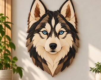Siberian Husky Intarsia Woodworking Pattern | Dog Face Wall Art (PDF Download)