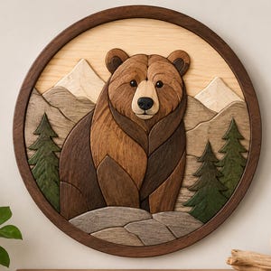 Patrón de incrustación de oso grizzly en madera / PDF para trabajar con sierra de calar / Ideal para principiantes (descarga instantánea)