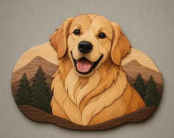 Golden Retriever Intarsia Woodworking Pattern | Beginner Scroll Saw Template (Digital Download)