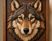 Wolf Intarsia Wood Art Pattern | Scroll Saw Woodworking Template (PNG Download)