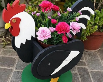Rooster Planter Woodworking Pattern | Chicken Flower Pot Holder Template (PDF Download)