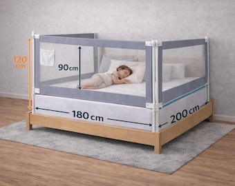 Extra Tall 120cm Bed Rails 3 Sides 180x200 | Full Toddler Bed Guard | Barierki do łóżka 180x200 3 strony