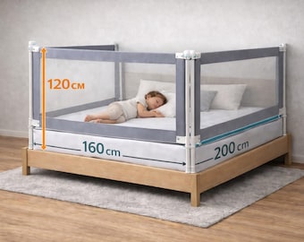 Extra Tall 47" Bed Rails (120cm) – 3 Sides 160x200 | Toddler Bed Guard Full Protection | Barierki do łóżka 120 cm 3 strony