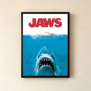 Originele Jaws filmposter print, canvas muurkunst decor kamer decor, klassieke filmposter verzamelobjecten, verjaardagscadeaus, filmliefhebber cadeaus voor haar