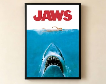 Stampa originale del poster del film Lo squalo, quadro su tela per decorare la stanza, poster di film classici da collezione, regalo di compleanno, regalo per amanti del cinema per lei