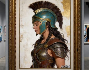 Digital Download Athena Art | Greek Goddess Digital Print | Teal Gold Wall Decor | Printable Wall Art Poster