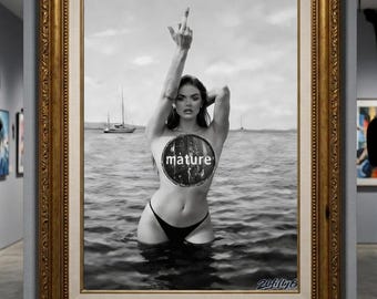 Digital Download Printable Wall Art | Edgy Nude Ocean Digital Print | Black White Photo Wall Decor | Rebellious Female Poster | 20Fifty6