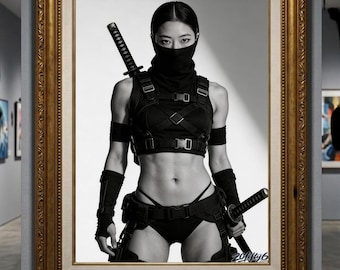 Digital Download Ninja Art | Printable Wall Art Cyberpunk | Female Warrior Digital Print | Modern Minimalist Wall Decor | 20FIFTY6