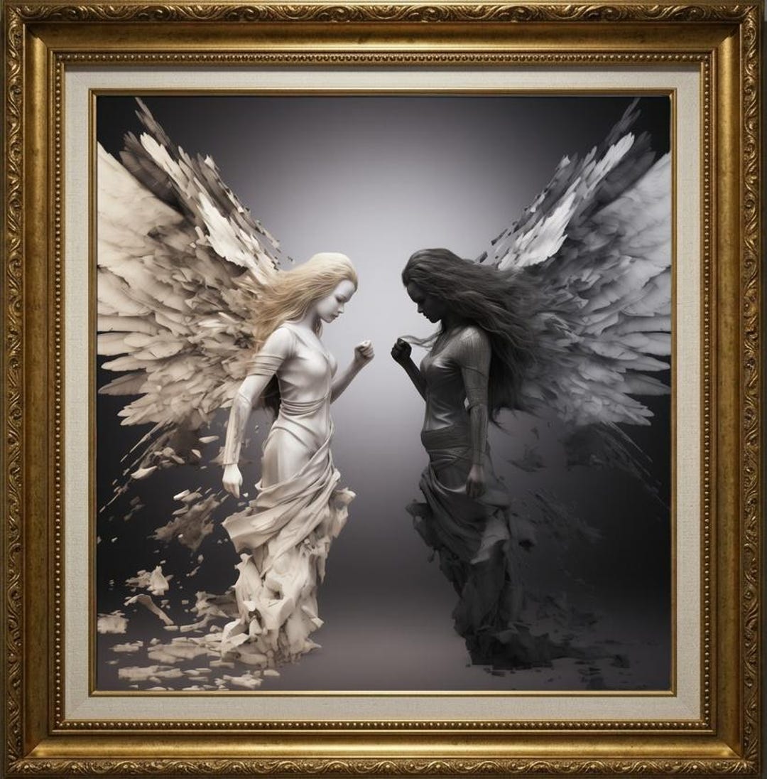 Dark Fantasy Angel Wall Art Gothic Duality Poster Yin Yang Canvas Print ...