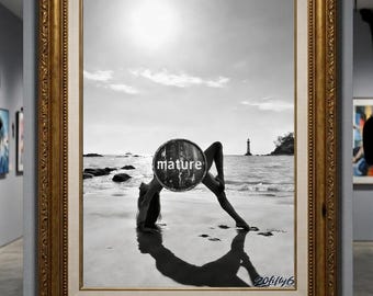 Yoga Beach Silhouette Art | Digital Download Print | Black and White Printable Wall Art | Minimalist Nude Wall Decor | 20Fifty6