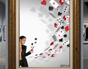High Stakes Casino Queen Wall Decor | Printable Wall Art | Casino Digital Download | Playing Cards Digital Print | 20Fifty6