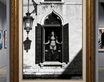 Digital Download Printable Wall Art | Cyberpunk Gothic Noir Digital Print | Venetian Tech Wall Decor | Sexy Lingerie Poster