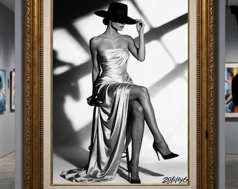 Digital Download Fashion Print | Film Noir Wall Decor | Black and White Photo Printable | Chic High Fashion Wall Art | 20Fifty6