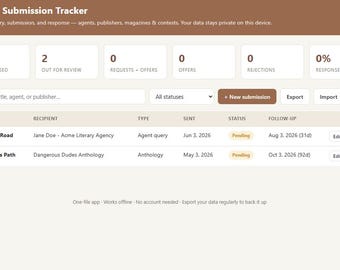 Writer's Submission Tracker: Makler, Verlag, Magazin Log (Offline Html App)