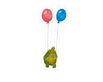 Schildkröte mit Luftballons Aufkleber | Wasserfarbe, skurrile Vinyl Aufkleber