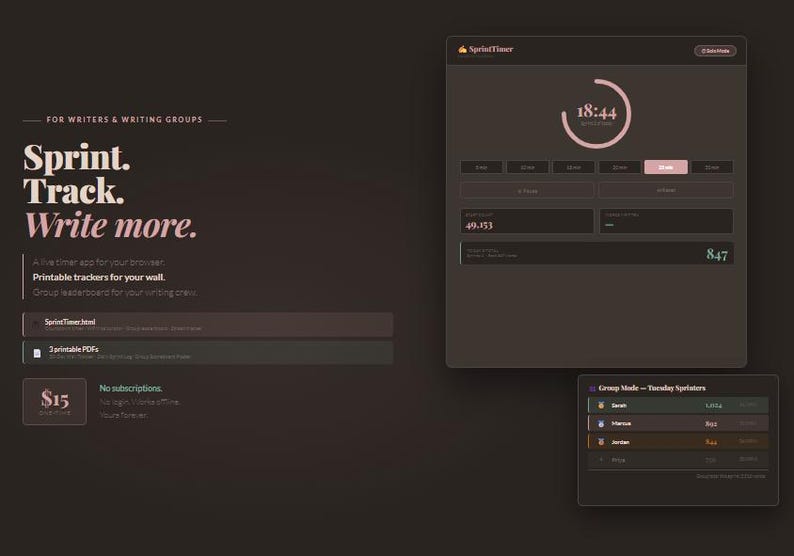 Textsprit Writing Sprint Kit – Timer App + Printable Trackers | Nanowrimo ...