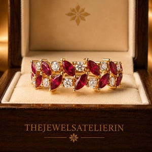 Marquise Rubin Moissanit Eternity Bandring Vintage Gold stapelbar Ehering