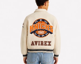 Avirex Creme Bomber Echtleder Varsity Jacke Streetwear New York Biker Jacke, Geschenk Für Ihn