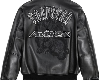Avirex Schwarz Bomber Echtleder Handgemachte Jacke Streetwear Mode Oberbekleidung Bikerjacke, Geschenk Für Ihn