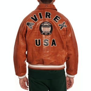 Avirex Brown Leather Bomber Jacket Men's – Genuine Cowhide American Military Flight Jacket – Street Wear Vintage Gift for Him image 5