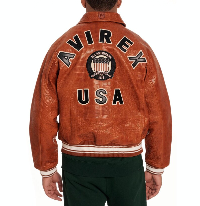 Avirex Brown Leather Bomber Jacket Men's – Genuine Cowhide American Military Flight Jacket – Street Wear Vintage Gift for Him image 5