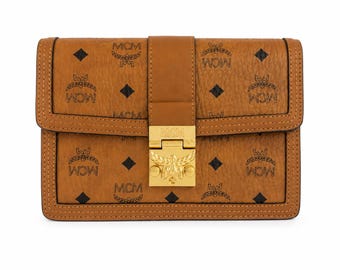 MCM Tracy Cognac Kleine Visetos Leder Designer Crossbody Schultertasche mit Gold-Hardwares, Geschenk für Sie