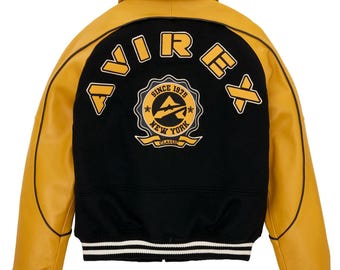 Avirex Classic Wool Varsity Echtleder Handgefertigte Jacke Streetwear Unisex Fashion Oberbekleidung Bikerjacke, Geschenk für Ihn