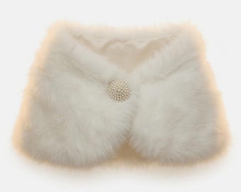 Bolero nupcial blanco de piel sintética con broche de perlas – Chal de boda para cubrir los hombros