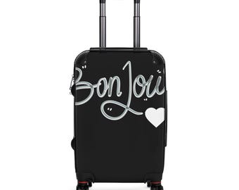 Bonjour script heart Suitcase | Travel luggage decal, French typography