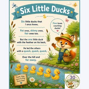 Six petits canards : activités préscolaires | Pack d'aventures autour des comptines | 30 pages d'apprentissage à imprimer | Maternelle et préscolaire