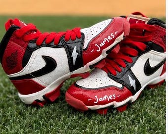 Personalized Custom Baseball Cleats | Hand Painted Youth Cleats | Team Colors | Name & Number Design