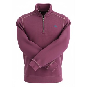 Tommy Bahama Embacadero Mens Medium 1/4 Zip Pullover Burgundy Marlin Sweatshirt Bild 3