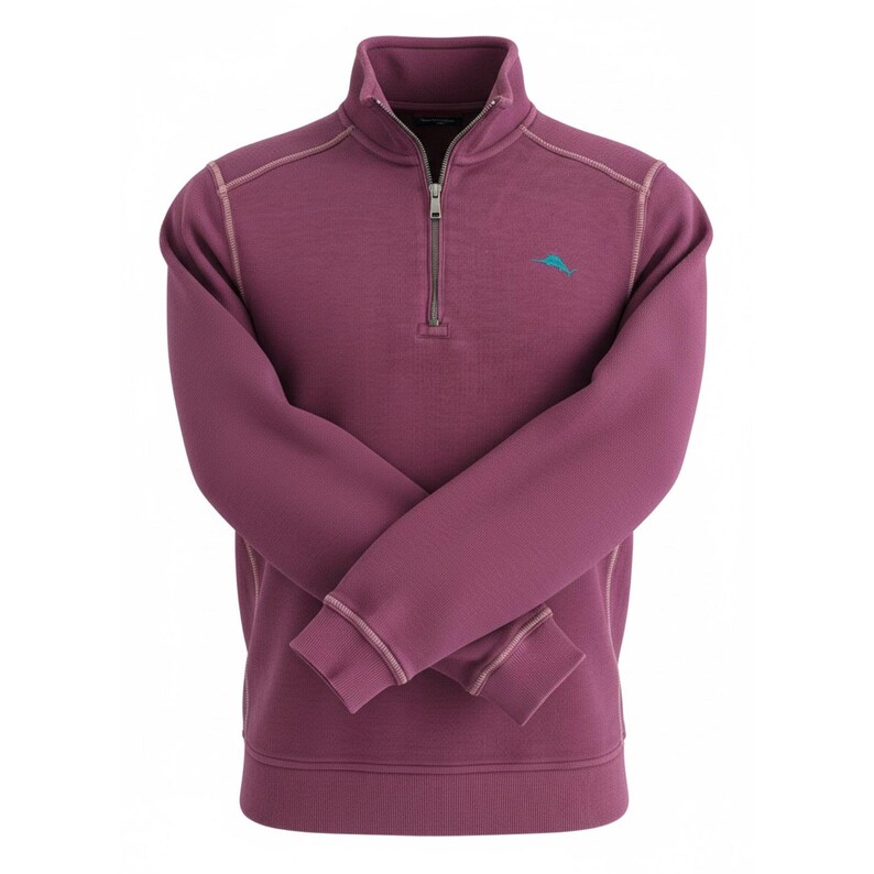 Tommy Bahama Embacadero Mens Medium 1/4 Zip Pullover Burgundy Marlin Sweatshirt Bild 3