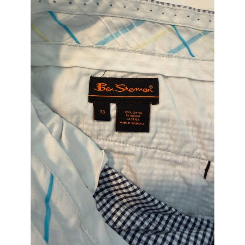 Ben Sherman EC1 Slim Fit Chino Shorts Men's 33 Black White Gingham Check Plaid Bild 3