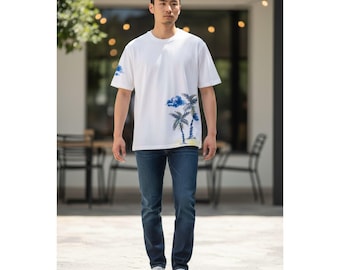 ROWM Dillard's Exclusive Men's Embroidered Palm Tree T-Shirt - White - Size L