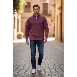 Tommy Bahama Embacadero Mens Medium 1/4 Zip Pullover Burgundy Marlin Sweatshirt Bild 1