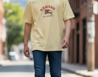 Vintage 90s Burberrys of London Embroidered Knight T-Shirt - XL - Pale Yellow