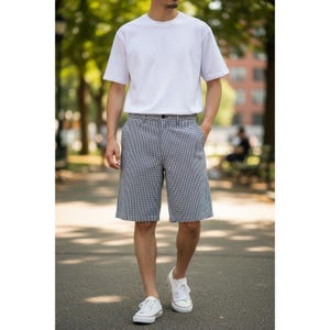 Ben Sherman EC1 Slim Fit Chino Shorts Men's 33 Black White Gingham Check Plaid Bild 1