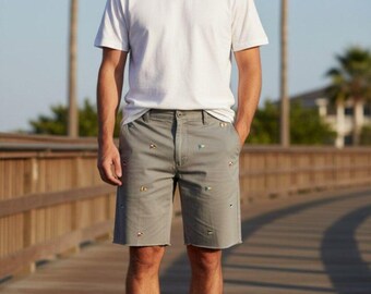 J.Crew Men's Broken-In Embroidered Nautical Flag Chino Shorts - Olive Khaki
