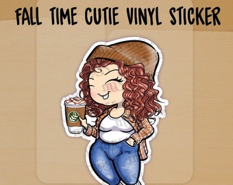 Fall Time Autumn Girl Large Die Cut Vinyl Sticker