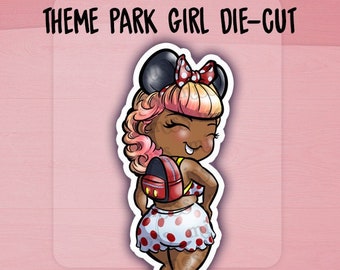 Mouse Theme Park Curvy Girl Vinyl Die Cut Waterproof Sticker