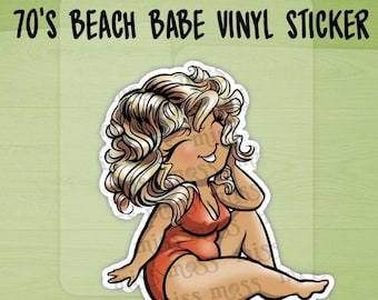 70's Beach Babe Farrah Fawcett Large Die Cut Vinyl Sticker