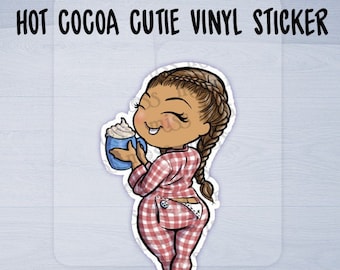 Cozy Hot Cocoa Pajama Girl Large Die Cut Vinyl Sticker
