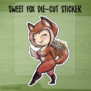 Pegatina de vinilo impermeable Fall Fox Girl - Boho Cottagecore Miss Moss Stickers