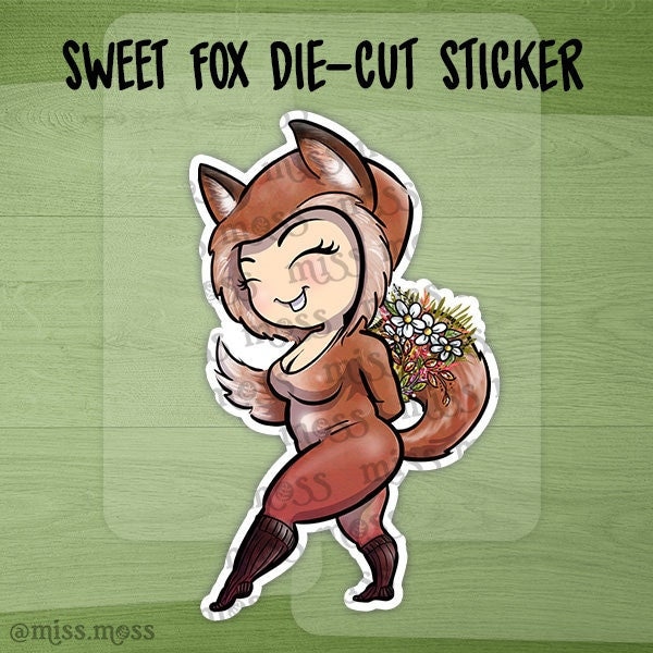Fall Fox Girl Waterproof Vinyl Sticker - Bohemian Cottagecore Miss Moss Stickers