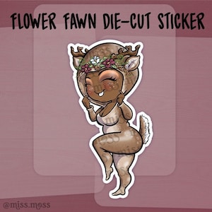 Fall Deer Fawn Girl Waterproof Vinyl Sticker - Boho Cottagecore Miss Moss Stickers