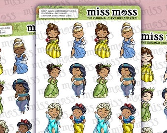 Plus Size Princess Assortment Sampler Waterproof Vinyl Planner Stickers