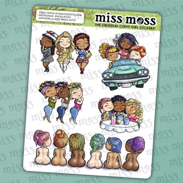 Plus Size Thick Girl Groups Assortment Sampler Vinyl Planner Stickers